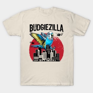 Budgiezilla Funny Giant Parakeet Budgie Budgerigar Bird Lover In City T-Shirt